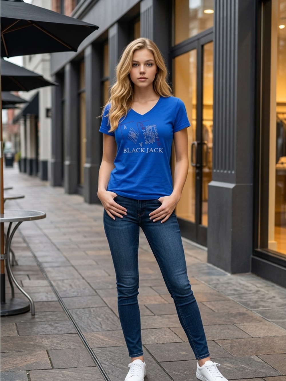 Gildan Royal Blue V-Neck Blackjack Graphic Tee